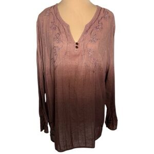 Overdrive Plus Size Mauve Maroon Ombré Embroidered Lightweight Cotton Tunic